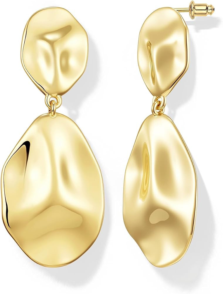 Large Hammered Teardrop Dangle Earrings Geometric Chunky Flower Earrings Women's Trendy Statement... | Amazon (US)