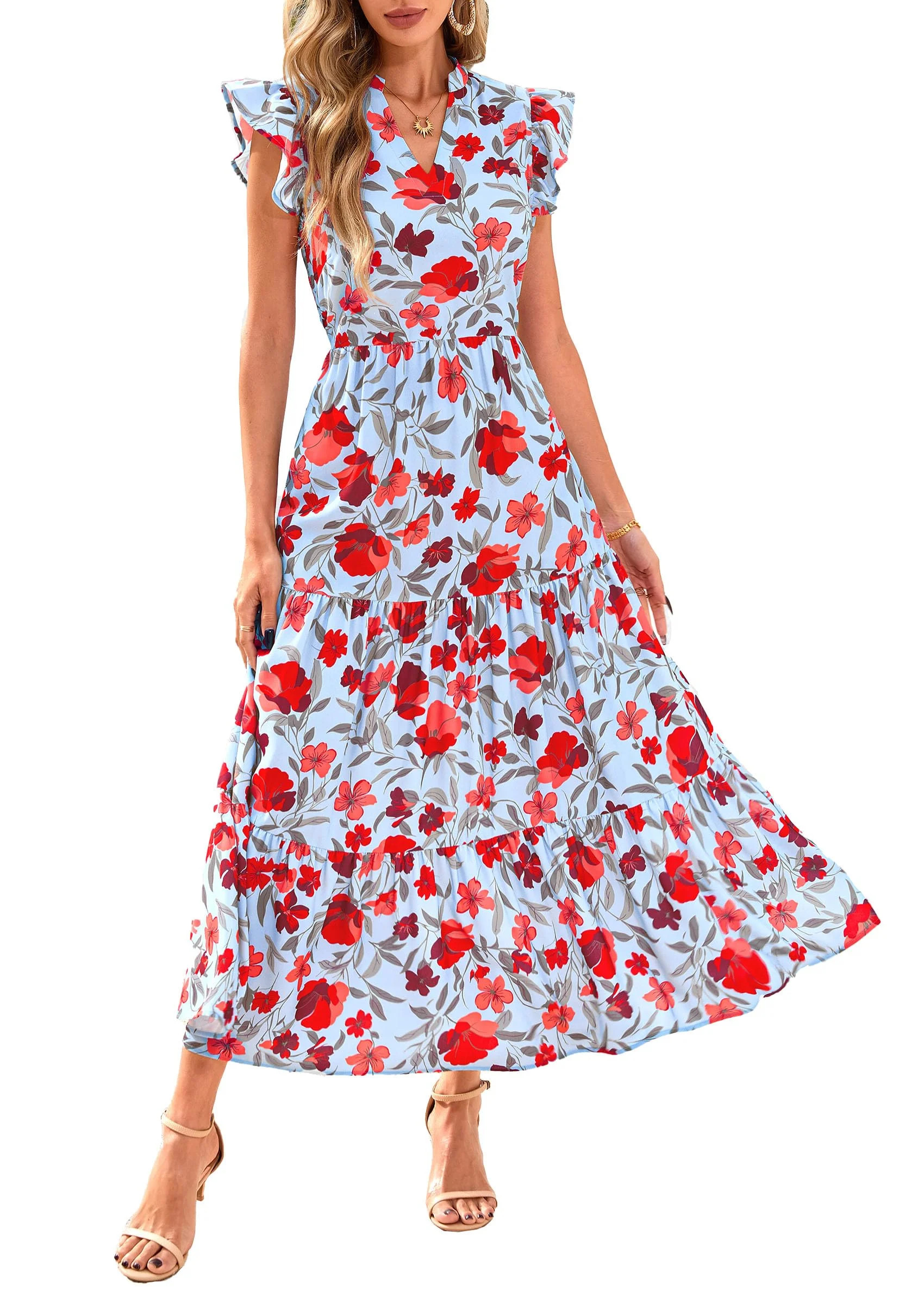 Clearance PRETTYGARDEN Women's Midi Tulle Dress Sleeveless Smocked Square Neck Ruffle Flowy Party... | Walmart (US)