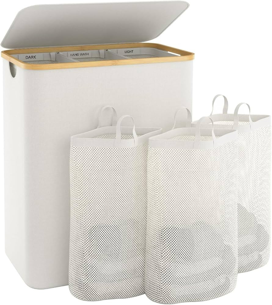 Extra Large 3 Section Dirty Clothes Laundry Basket with Lid, Dirty Clothes Hampers with Removable... | Amazon (US)