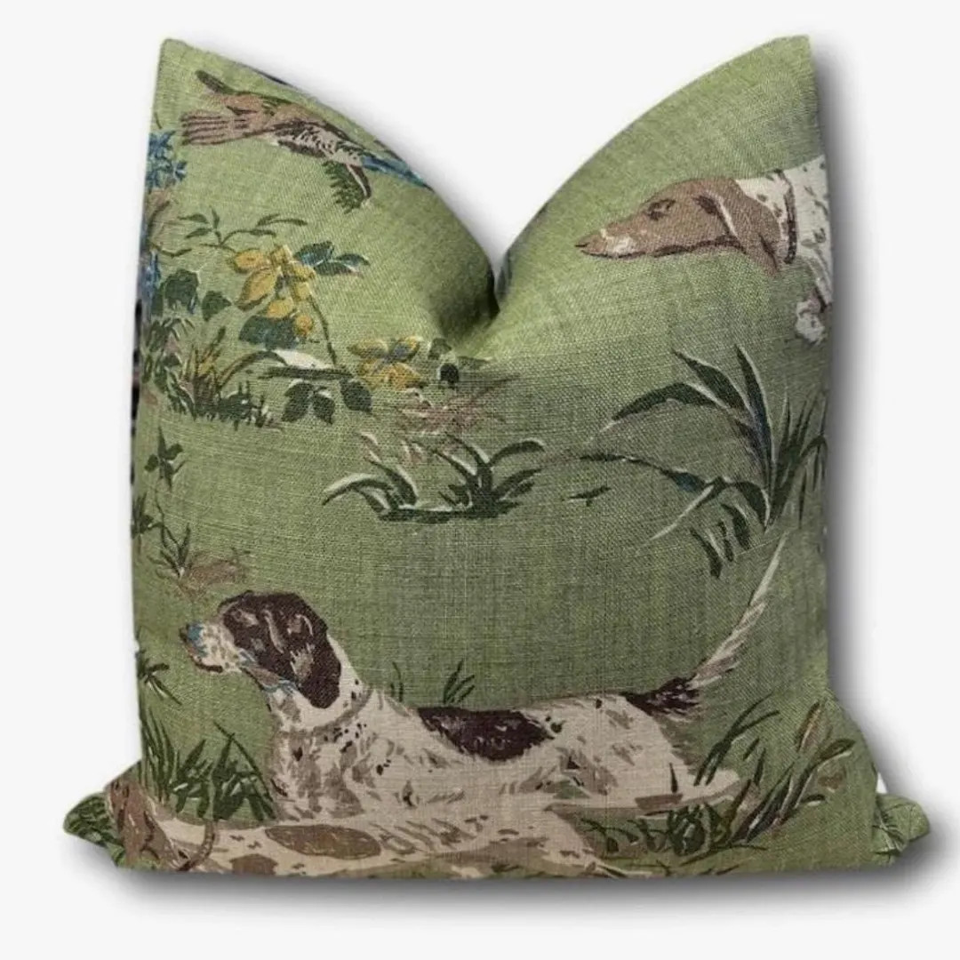 Schumacher Pointers Meadow Pillow Cover | Hunting Dog Pillow Cover | Quail Pillow -| Designer Hom... | Etsy (US)