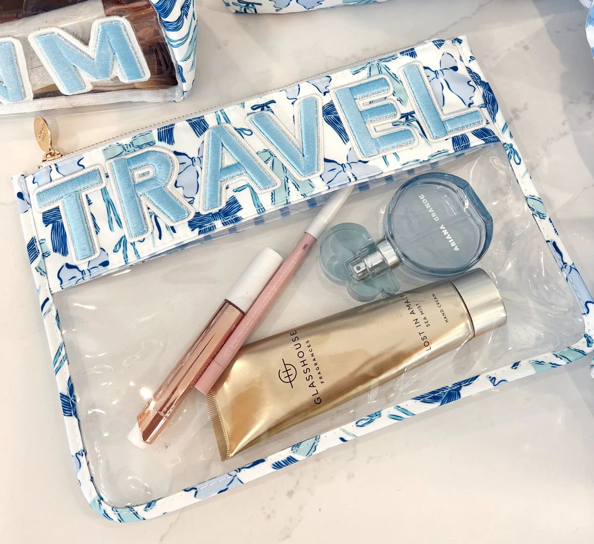 Travel - Blue Bow Clear Pouch | KenzKustomz