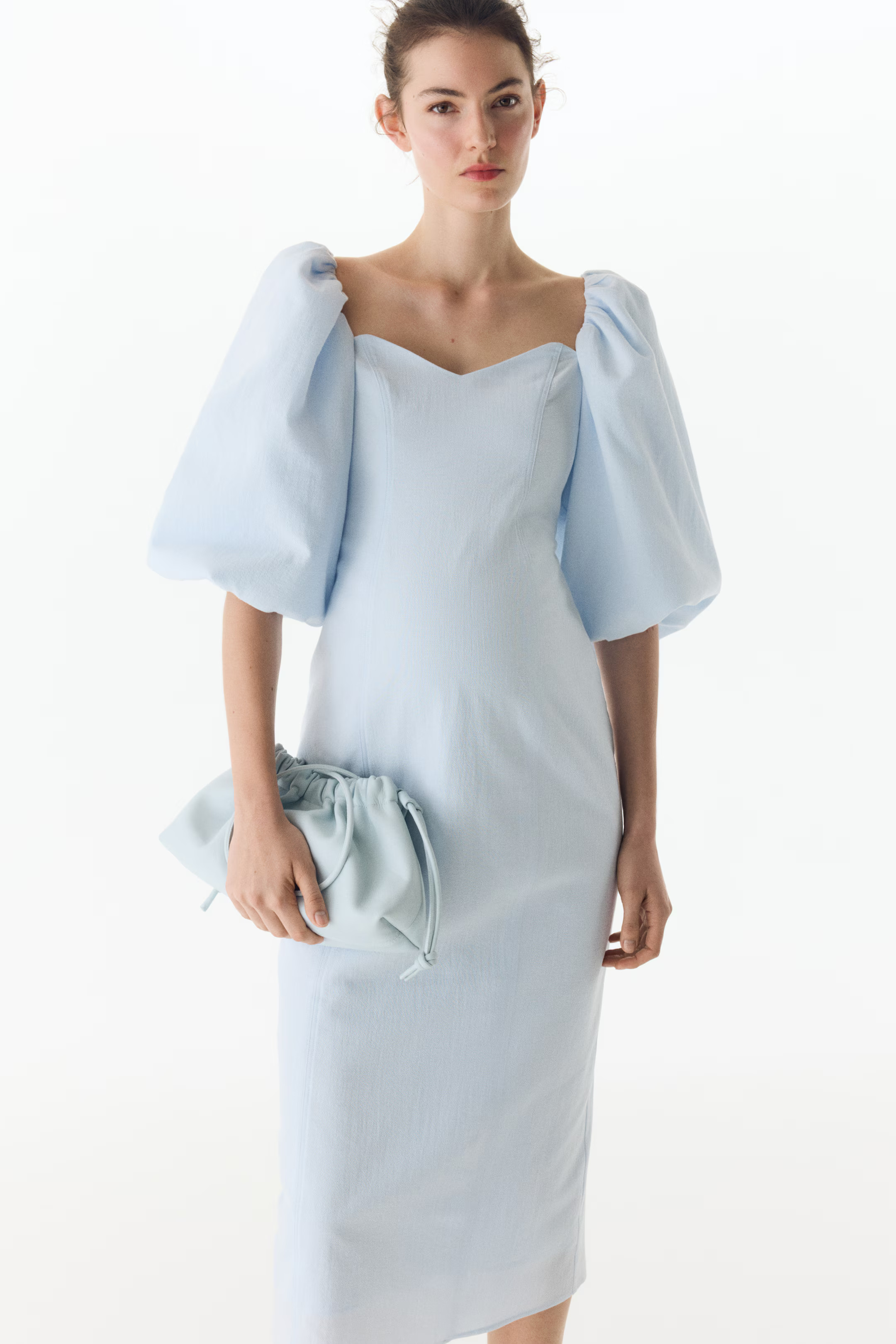 MAMA Balloon-Sleeved Cotton Dress - Light blue - Ladies | H&M US | H&M (US + CA)