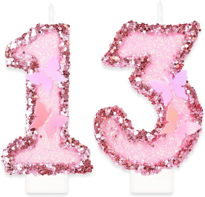 Birthday Candles, Number 13 Candle, Butterfly 13th Birthday Decorations for Women/Girl, Pink Happ... | Amazon (US)