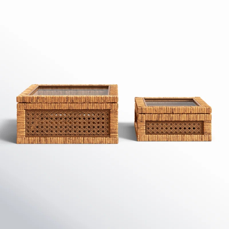Edelie Woven Cane and Glass Decorative Box | Wayfair North America