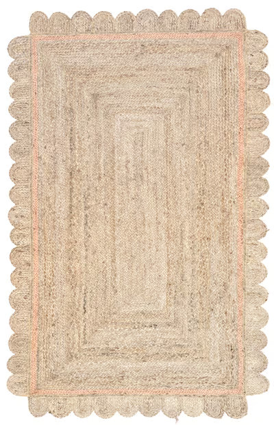 Baby Pink Anna Scalloped Jute 8' x 10' Area Rug | Rugs USA