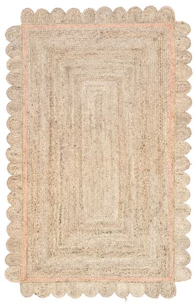Baby Pink Anna Scalloped Jute  Area Rug | Rugs USA