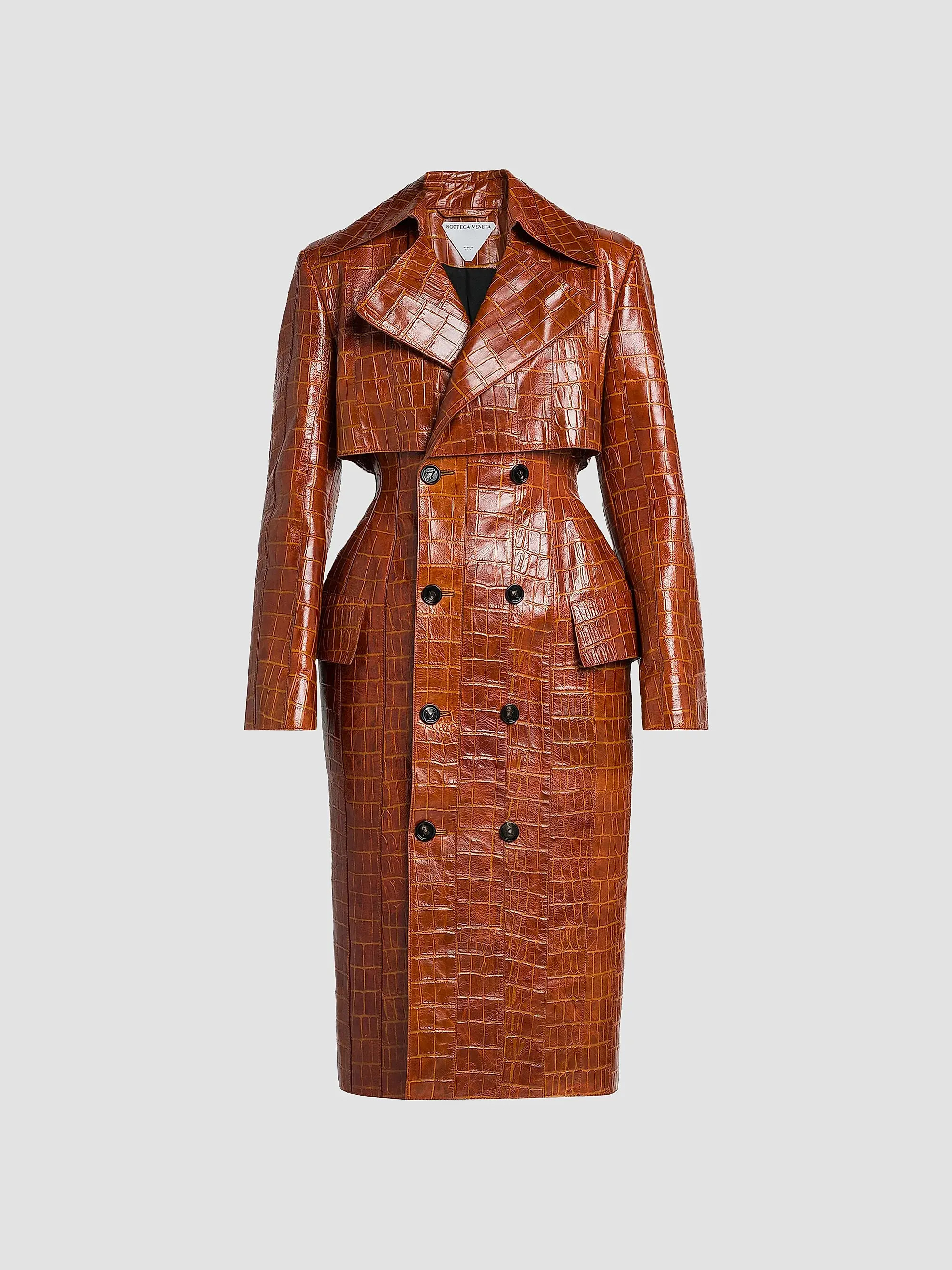 Bottega Veneta Double-Breasted Croc-Embossed Leather Coat | Saks Fifth Avenue | Saks Fifth Avenue