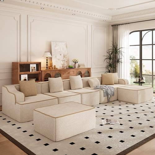 PHI VILLA Cloud Modular Couch, Boneless Sectional Sofa with U-Shaped Chaise, 7-Seater Couches wit... | Amazon (US)