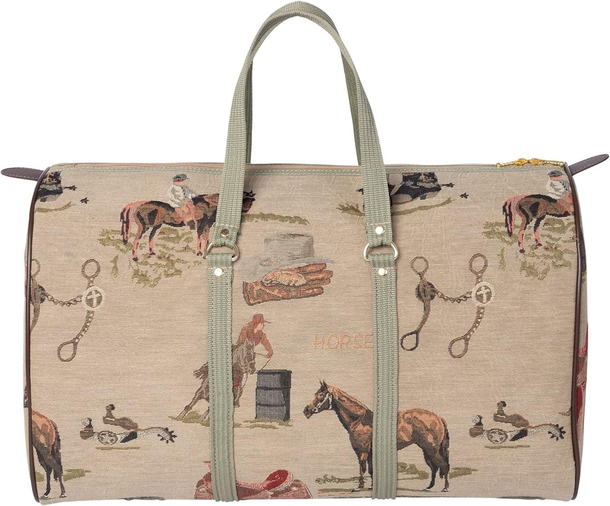 Huntley Equestrian 02135 Western Tapestry English Design Duffle Bag Lightweight Patterned Cotton Heavy Duty Handles Center Zipper Reinforced Bottom Durable & Long Lasting | Amazon (US)