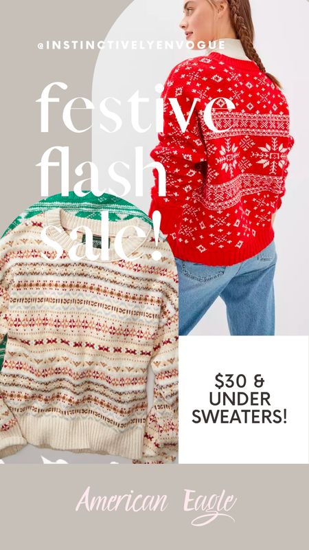 American Eagle flash sale on festive Christmas sweaters. They make great gifts!  You can wear them all winter 

#LTKGiftGuide #LTKSeasonal #LTKsalealert