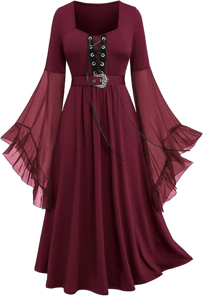 ROSE GAL Rosegal Medieval Costumes Dress Bell Sleeves Midi Dress | Amazon (US)