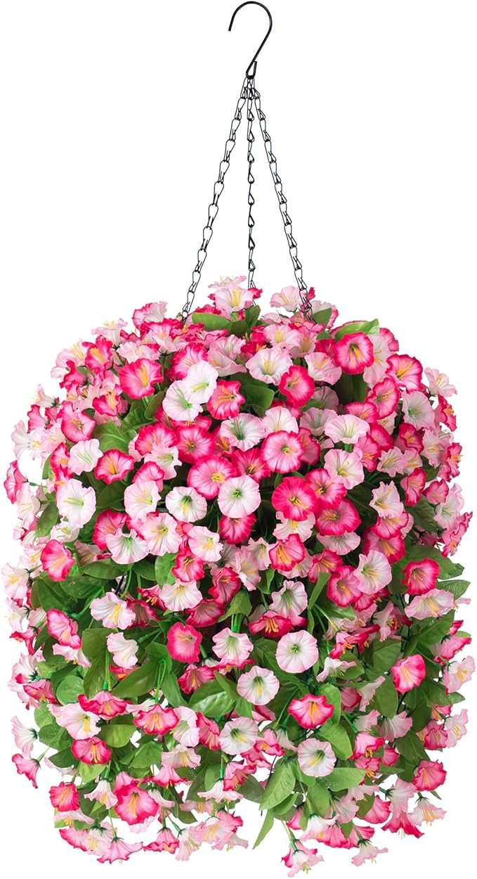 Artificial Flowers with Hanging Basket, Outdoor Faux Plants Silk Morning Glory Vines, Fake Green ... | Amazon (US)