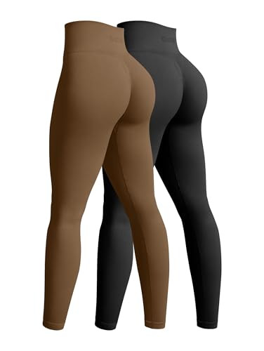 OQQ Women's 2 Piece Yoga Legging Seamless Workout High Waist Butt Liftings Athletic Leggings Black Coffee | Amazon (US)