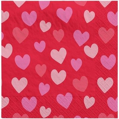 30ct Valentine&#39;s Day Medium Heart Lunch Napkins Red - Spritz&#8482; | Target