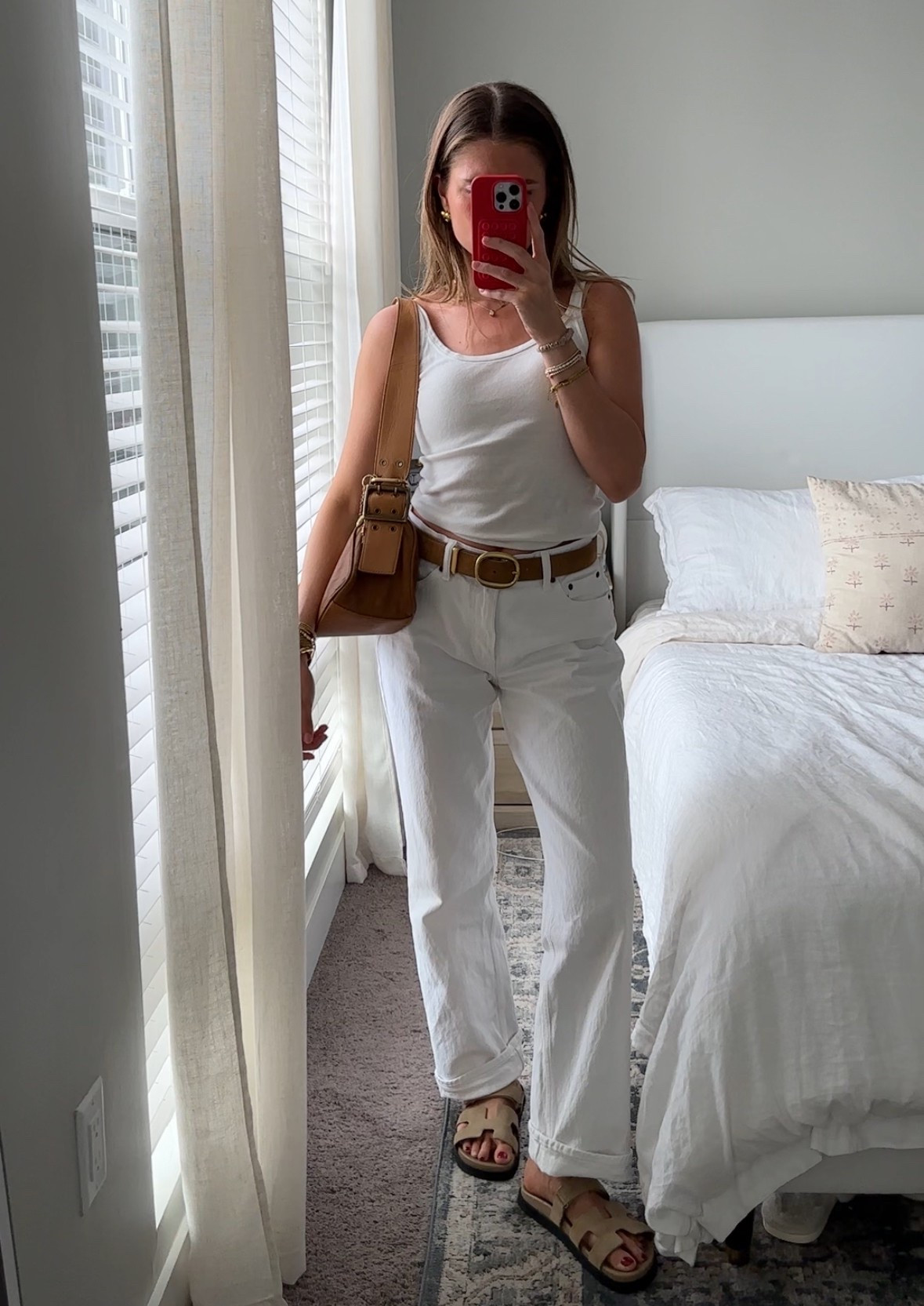 all white outfits for spring 🤍 wearing my true size 26 in jeans - tank is Brandy (not linkable) #LTK #Spring #Ootd #SpringOutfitInspo #Abercrombie 