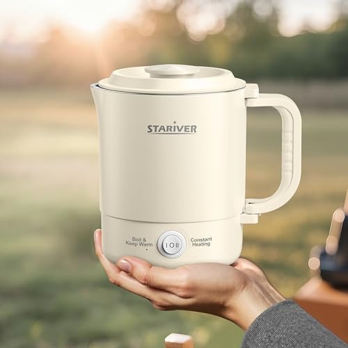 Stariver Portable Travel Kettle, 600ML Small Electric Kettle with Foldable Handle, Food Grade Stainless Steel Collapsible Water Boiler with Dual Modes, Compact Portable Kettle for RV, Camping, Beige | Amazon (US)