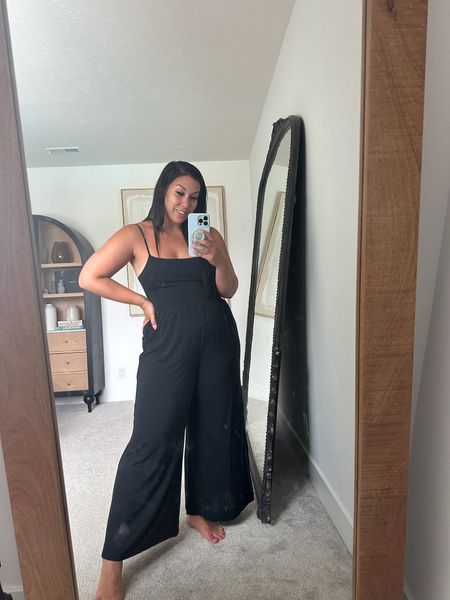 Midsize summer jumpsuit from Aritzia 🤍  love this for a travel outfit! wearing a large!

Casual summer style, midsize curvy fashion, mom on the go outfit, black jumpsuit 

#LTKMidsize #LTKTravel #LTKStyleTip