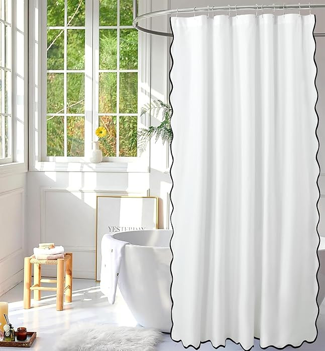 HIG Chic Scallop Edge Shower Curtain \u2013 Modern Decorative Coastal Bathroom Curtain for Home D... | Amazon (US)