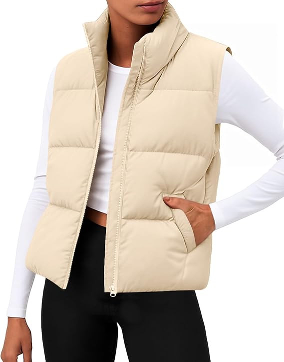 Zeagoo Women Puffer Vest Sleeveless Cropped Outerwear Warm Winter Lightweight Coat Stand Up Colla... | Amazon (US)