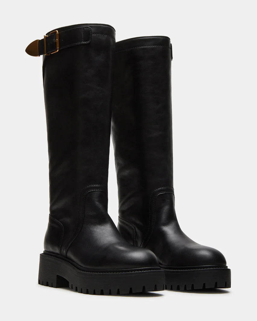 BUSTER Black Leather Platform Lug Boot | Women's Boots | Steve Madden (US)