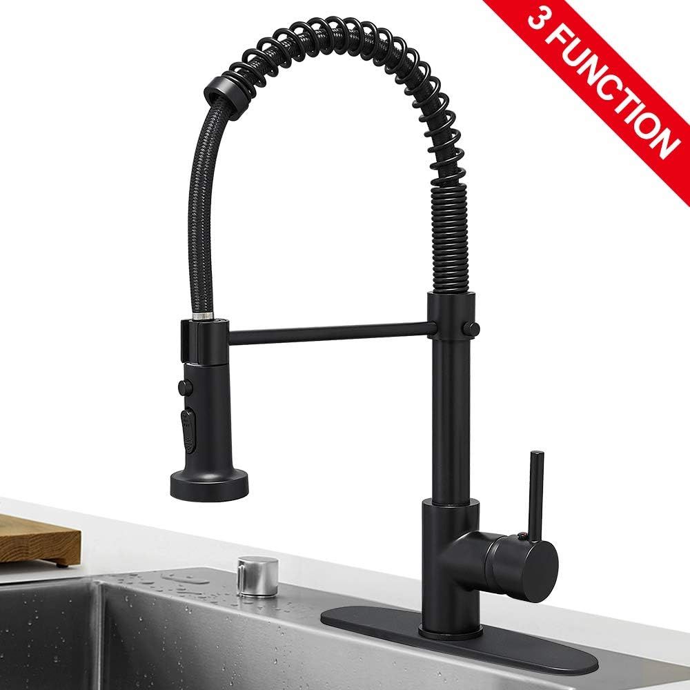 Hoimpro High Arc Matte Black Spring Kitchen Faucet with Pull Down Sprayer, Rv Paint Black Kitchen... | Amazon (US)