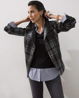 Tweed and Faux Leather Moto Jacket | Chico's