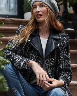 Tweed and Faux Leather Moto Jacket | Chico's