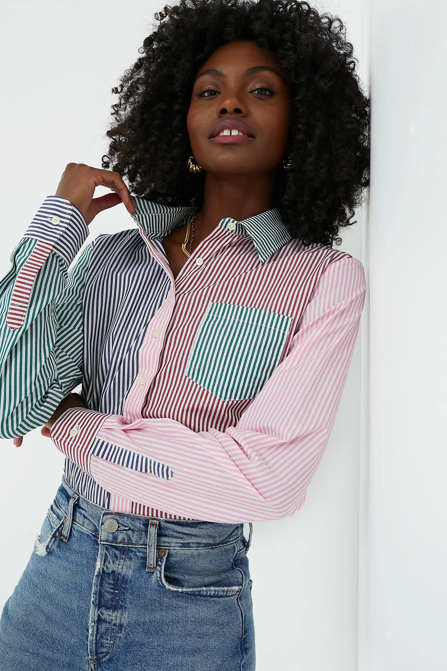 Dark Multi Stripe Boyfriend Shirt | Tuckernuck (US)