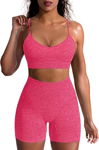 OQQ Yoga Outfit for Women Seamless 2 Piece Workout Gym High Waist Leggings with Sport Bra Set | Amazon (US)