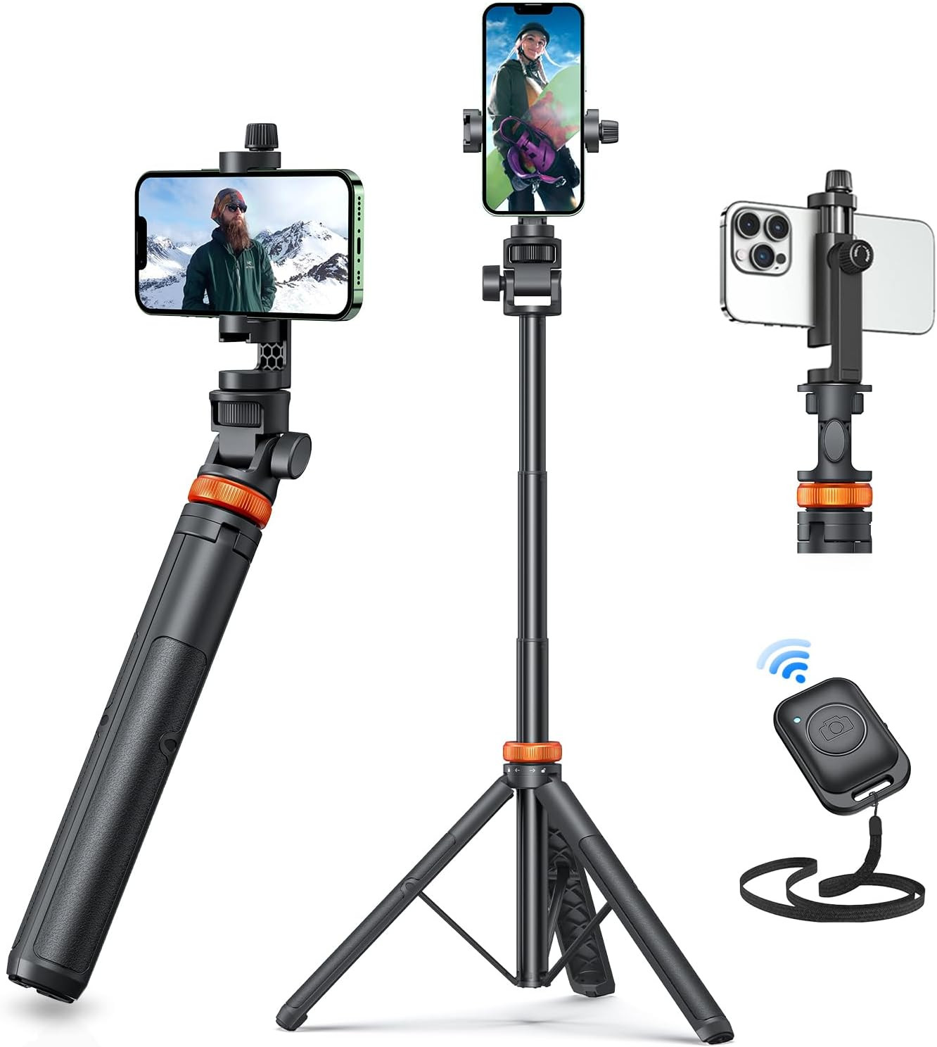 EUCOS 62" Phone Tripod, Tripod for iPhone & Selfie Stick with Remote, Extendable Cell Phone Stand... | Amazon (US)