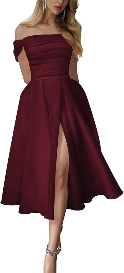 Midi Off The Shoulder Wedding Dresses for Brides Long Prom Party Gown with Slit 2024 | Amazon (US)