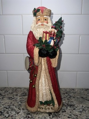 Vintage Wood Santa Figurine Holding Small Christmas Tree and Presents | eBay US