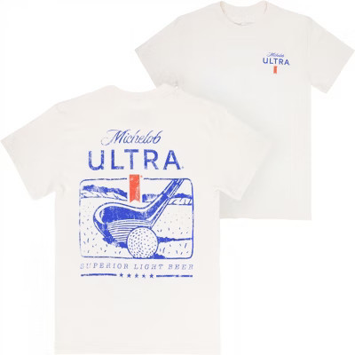 Mens Michelob Ultra Golf Driver Beige Colorway Front and Back Print T-Shirt - Small | Target