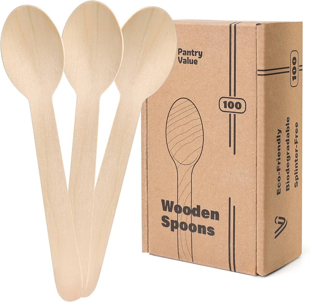 Pantry Value [100 Count] Wooden Spoons Disposable, Splinter-free Biodegradable Spoons, Eco-friend... | Amazon (US)