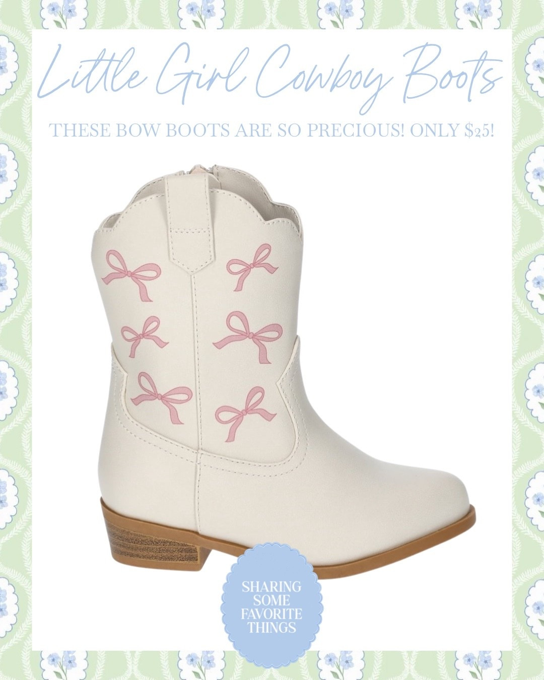 Look at these precious little cowboy boots 🤍🎀👢

The white cowboy boot + pink bow details + sweet scalloped trim… I could not resist!! 😍 I just ordered these for my daughter and I already know she is going to be OBSESSED!

They have a little low cowboy heel, so they’re still comfortable and easy for toddlers to walk in, plus an inside zipper that makes them easy to get on and off 🙌🏼 An absolute MUST with little kids!

And they’re only $25!! Such a cute, affordable find for fall outfits, game days, concerts, rodeos, or everyday wear 🎀🤠

#toddlerboots #cowboyboots #girlscowboyboots #toddlergirl #toddlerstyle #toddlerfashion #toddleroutfits #kidsshoes #kidsfashion #kidsstyle #falloutfits #girlmom #littlegirls #girlstyle #kids #kid #kidsstyle #kidstyle #fall #autumn #itsfallyall #kidsclothes #kidsoutfits #toddlers #toddler #toddlerstyle #toddlersstyle #toddlerclothes #toddleroutfits #toddlerfashion #baby #babyclothes #babystyle #babyfashion #boy #boyclothes #boystyle #girl #girlclothes #girlstyle #smocked #smocking #fallstyle #winterstyle #family #familyphoto #familystyle #classic #classicstyle #western #westernstyle #southern #southerstyle #kidsboots #kidsshoes #babyboots #babyshoes #cowboyboots #boots #LTKFindsUnder50

#LTKKids #LTKBaby #LTKSeasonal
