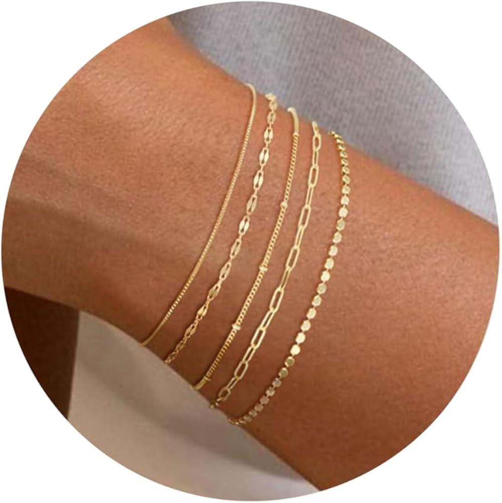 MBW Gold Bracelets for Women Trendy, Dainty 14K Gold Plated Bracelet Stack Beaded Chain Bracelet ... | Amazon (US)