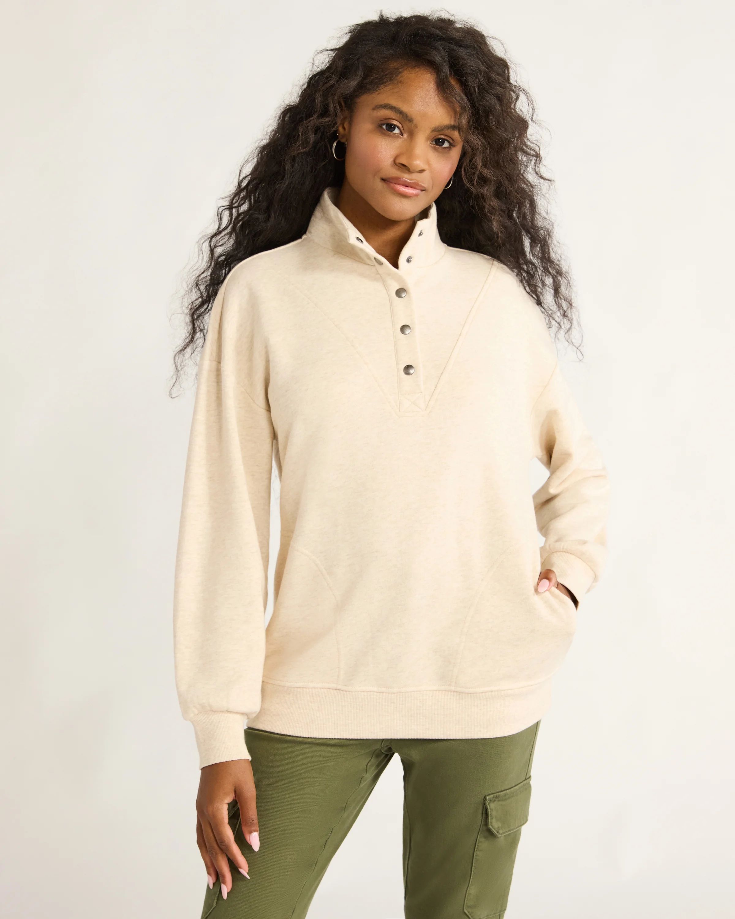 Time and Tru Women's Mock Neck Henley Pullover Sweatshirt, Sizes XS-XXXL - Walmart.com | Walmart (US)