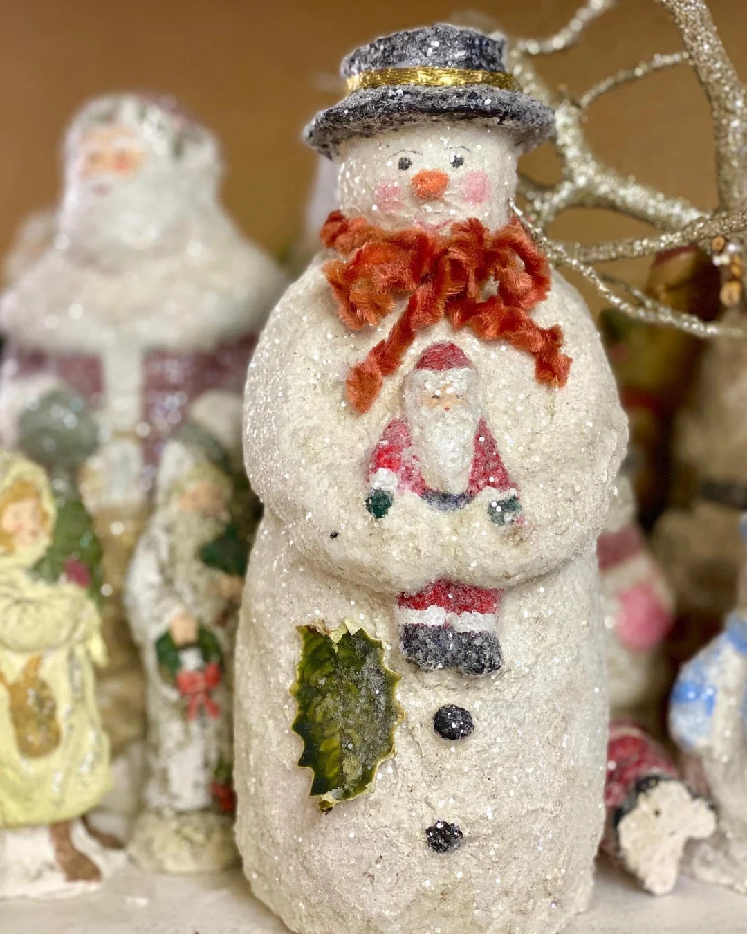 Snowman With Santa Teena Flanner Original Folk Art Vintage Trims - Etsy | Etsy (US)