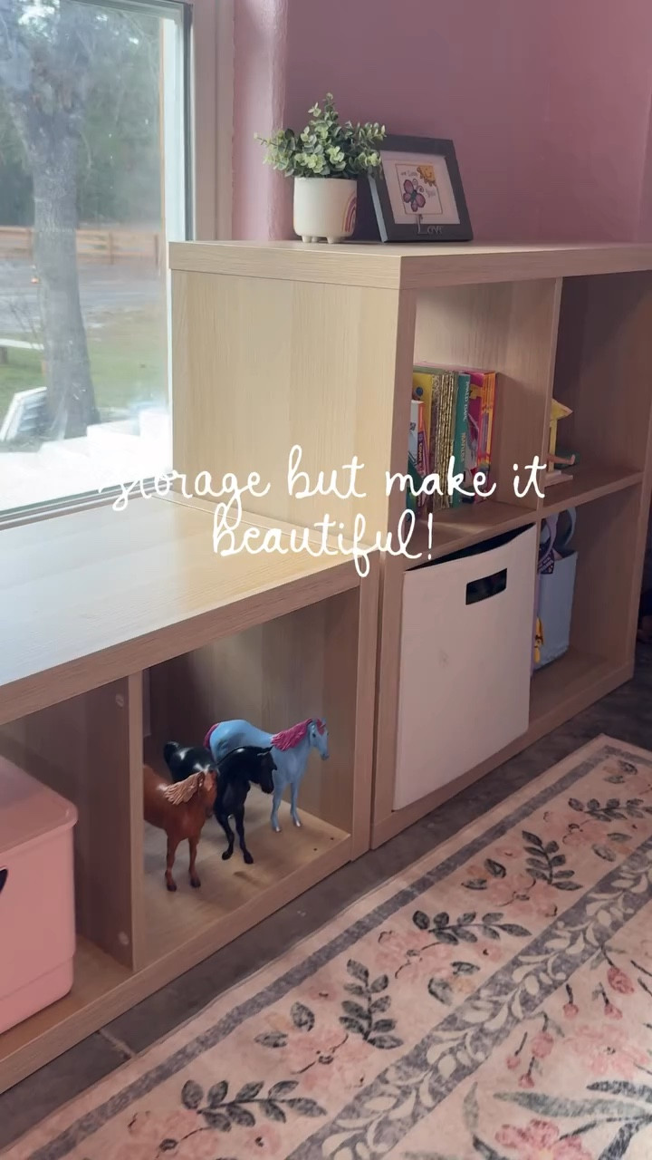 Our playroom isn’t finished yet, we still need floors 😂 but I love our white oak look cube storage from @ikeausa! You can get add-ons like the drawers and I got a custom cushion from Amazon that matches their room perfectly! I will share more once we finish but if you want the links to these, comment “SHOP” and I’ll send you the link to these and the cushion!