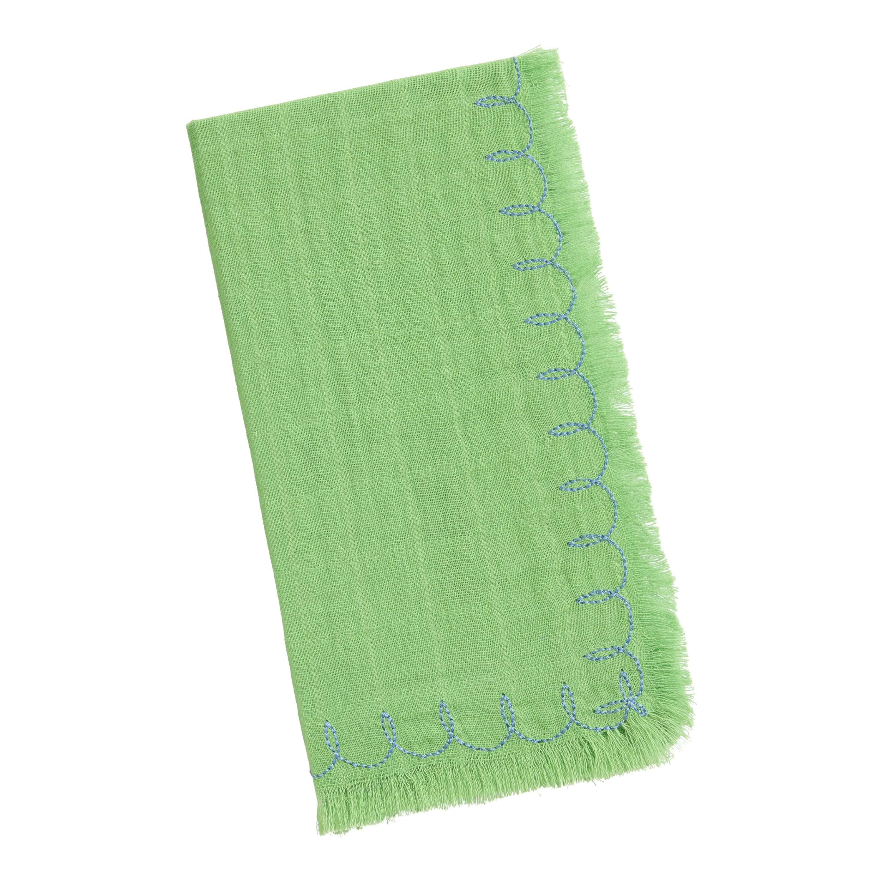 Cotton Gauze Frayed Swirl Embroidered Napkin | World Market