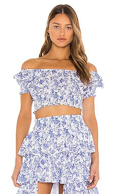 Caroline Constas Cornelia Top in Blue Toile from Revolve.com | Revolve Clothing (Global)