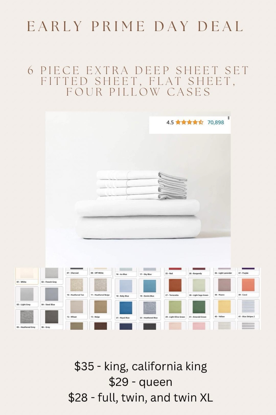 Wow - such a great early prime day deal on this viral 6 piece sheet set!! Includes fitted & flat sheet and four pillow cases. It’s marked down 24% right now AND there’s an extra clippable 40% off coupon for prime members!!! Comes in all sizes & tons of colors options!!!! 

***price can increase at any moment! 

#LTKHome #LTKxPrimeDay #LTKSaleAlert