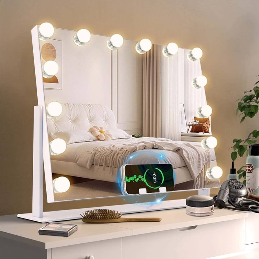 MISAVANITY Vanity Mirror with Lights Hollywood Makeup Mirror Support Wireless Charging 14 Dimmabl... | Amazon (US)