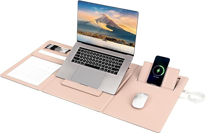 4-in-1 Laptop Stand for Desk Built-in Wireless Charging Pad, 15W, Qi-Certified, PU Leather Wirele... | Amazon (US)