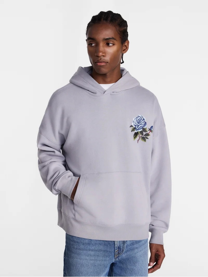 No Boundaries Floral Print Front and Back Graphic Fleece Hoodie, Men's Sizes XS-4XLT | Walmart (US)