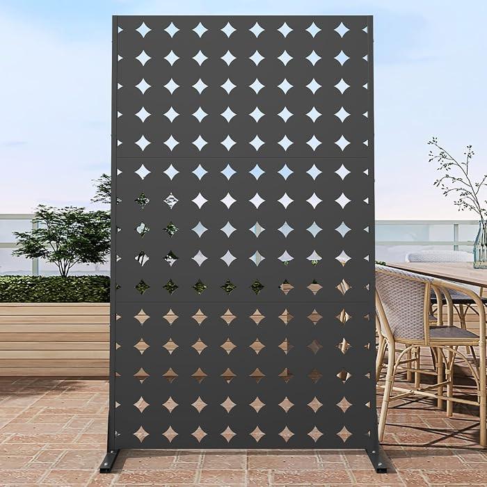 Metal Privacy Screen Outdoor with Stand, 6 ft Tall Decorative Privacy | Amazon (US)