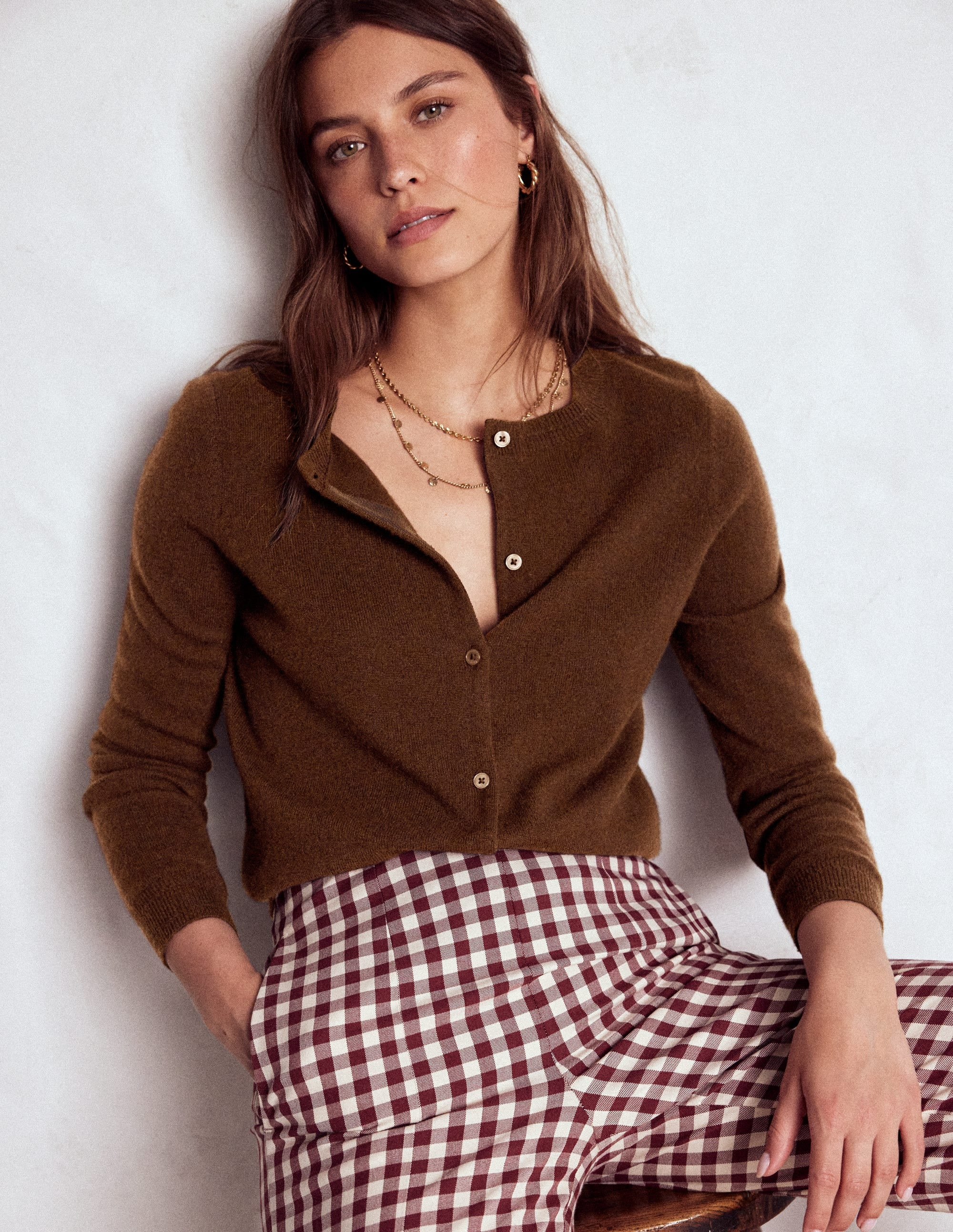 Eva Cashmere Crew Cardigan-Mocha | Boden UK