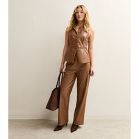 Women's Tan Faux Leather Wide Leg Trousers New Look | New Look (UK)
