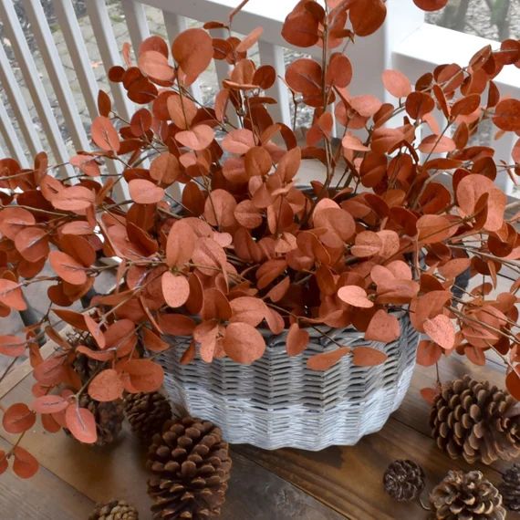 34" Dark Rust Eucalyptus Spray Fall Decor Stem Autumn Color Wedding Flowers | Etsy (US)