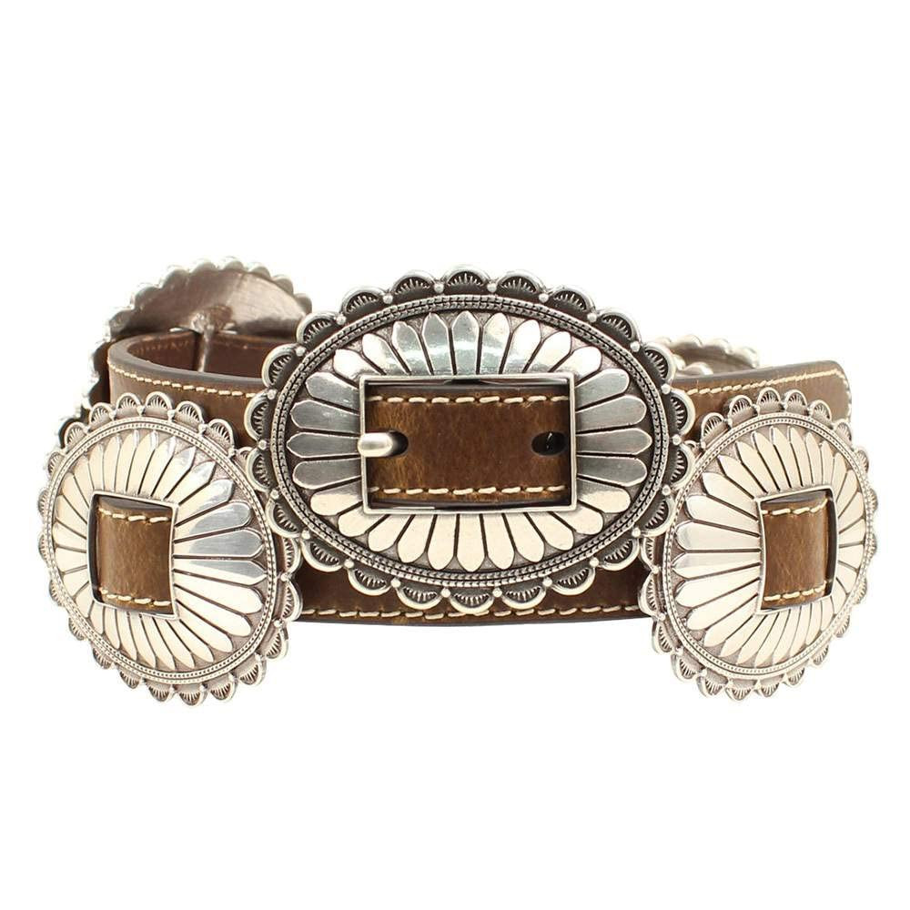 Nocona Ladies Belt, Brown Genuine Leather, 3/4" Strap with Floral Silver Conchos, Contrast Stitch... | Amazon (US)